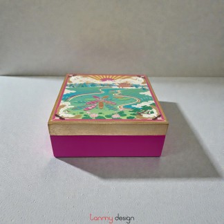 Hộp sơn mài họa tiết Non nước Tràng An 15x15x6 cm